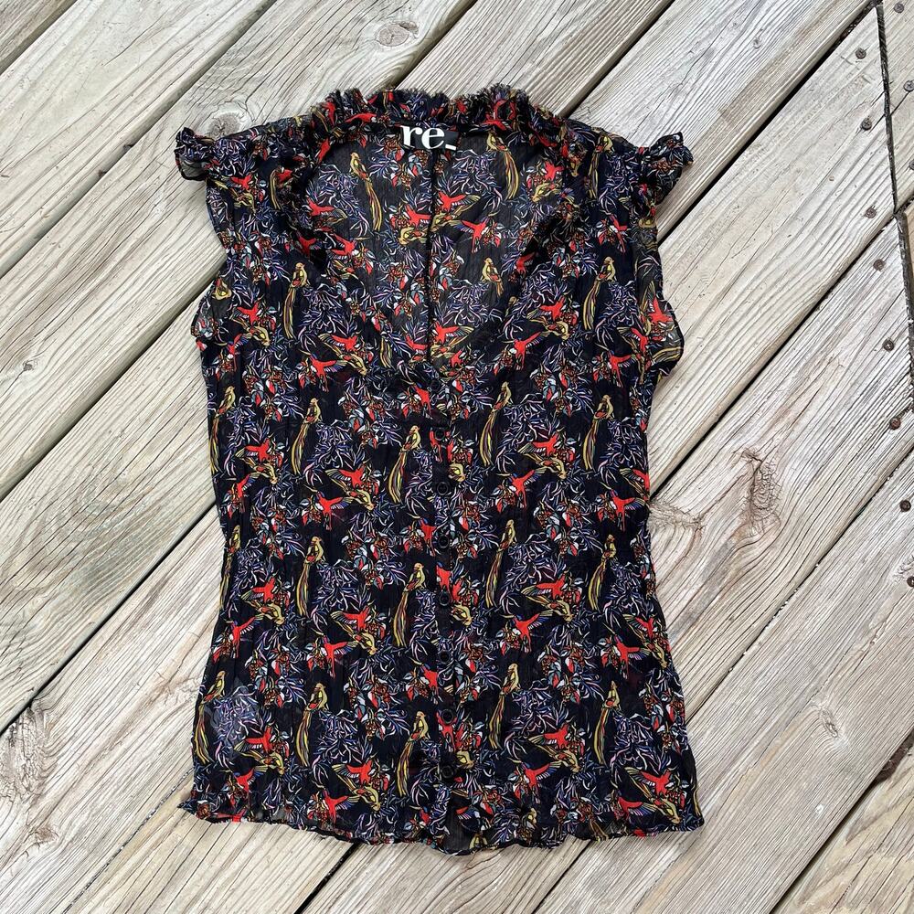 re_ Women's Sleeveless Parrot Print Blouse Size 12 (U.S. S)
